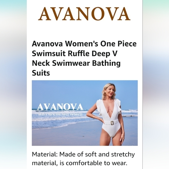 Avanova Women's One Piece Swimsuit Ruffle Deep V Neck Strappy Swimwear .… - Picture 6 of 15